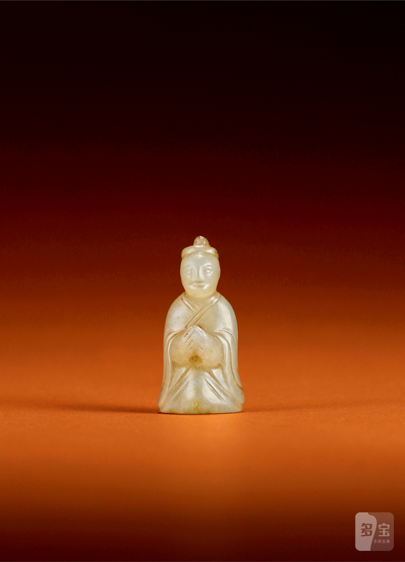 明·白玉雕人物把件